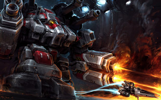 Large robot fire battle embers - league of legends concept art free wallpaper