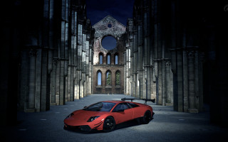 Red sports car gothic building - andreas gursky free wallpaper