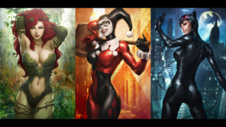 Three women cat suits city - a city setting free wallpaper