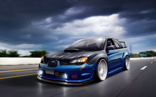 Blue subaru driving cloudy sky - andrew law free wallpaper