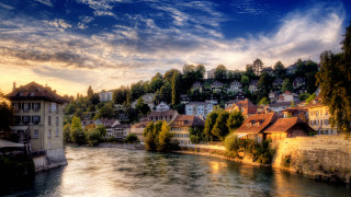 River city hillside bridge cityscape - a hillside free wallpaper