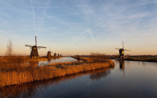 River windmills clouds flemish landscape - a river free wallpaper for desktop