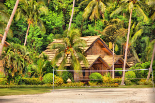 Beach volleyball court house palm - hdr free wallpaper