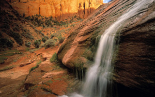Waterfall desert rocks trees sunset - ansel adams free wallpaper