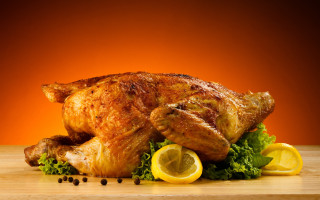 Roasted chicken lemons greens cuttingboard - cutting free wallpaper