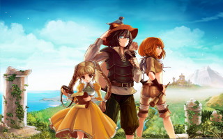 Castle field girls braids sky - official art free wallpaper for desktop