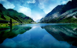 Lake mountains forest cloudy sky 6 - lake free wallpaper