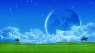 Blue planet night sky trees - chiho aoshima free wallpaper