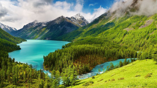 Mountain lake forest sky bridge 5 - green tree free wallpaper