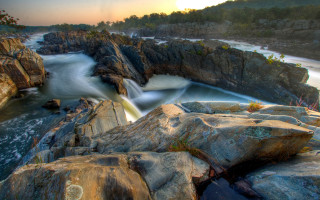 River rocks waterfall sunset nature - sunset free wallpaper