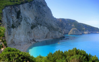 Beach cliff bluewater panorama nature - blue water free wallpaper