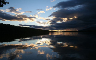 Lake clouds trees sunset bridge - a sky free wallpaper