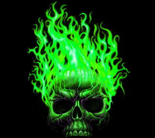 Skull green flames head eyes - a skull free wallpaper