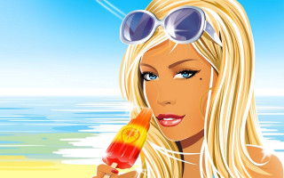 Beach sunglasses starfish popart blonde - pop art free wallpaper