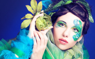 Woman green makeup flower blue - david lachapelle free wallpaper