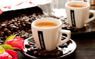 Coffee cups flowers coffee beans - two cup of coffee free wallpaper
