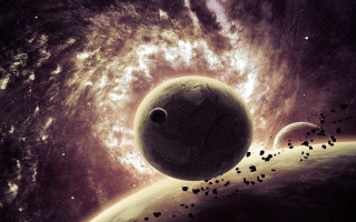Space planet star cluster matte - a planet and a star cluster in the background free wallpaper