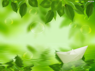 Paper boat lake leaves water - top of a lake free wallpaper
