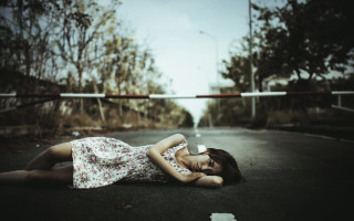 Girl road flowers trees outdoors - young free wallpaper