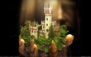 Castle trees bushes hands black - hand free wallpaper