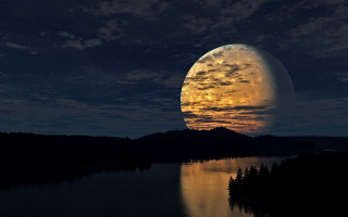 Moon lake night reflection mountains - over a lake free wallpaper