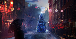 Snowy city night christmas lights - christmas free wallpaper