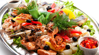 Shrimp vegetables dipping sauces food 2 - sauce free wallpaper