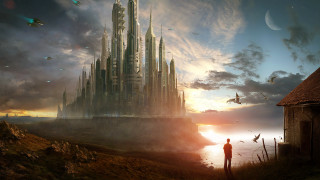 Castle sunset birds mountain ocean - cedric peyravernay free wallpaper