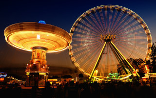 Ferris wheel carousel night cityscape - florianne becker free wallpaper