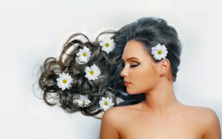 Woman flower hair bun digital - flowing hair free wallpaper