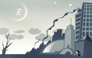City crescent moon starry night - buckminster fuller free wallpaper