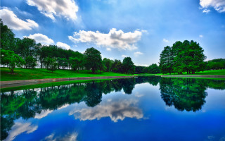 Lake reflection trees clouds sky - beautiful free wallpaper
