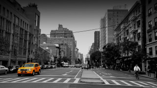 Yellow taxi city street bicycle - brassaï free wallpaper