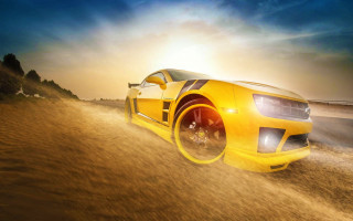 Yellow car dirt road desert 2 - a dirt road in the desert free wallpaper