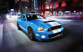 Blue mustang night city street - a blue mustang mustang free wallpaper