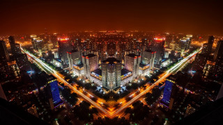 Tokyo night cityscape lights embers - symmetric balance free wallpaper