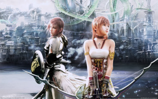 Futuristic cityscape two girls andor - a futuristic city in the background free wallpaper