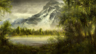 Mountain forest lake water nature - tree and water free wallpaper