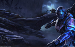 Futuristic soldier glowing forest mecha - glowing free wallpaper for desktop