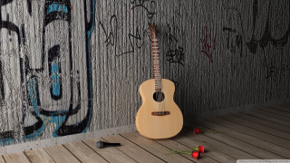 Guitar floor graffiti wall flower - a guitar free wallpaper