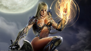 Woman sword fireball motorcycle fullmoon - dark fantasy art free wallpaper