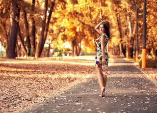 Woman dress park autumn fireworks - impressionist free wallpaper