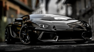 Black sports car street building 3 - a door open free wallpaper