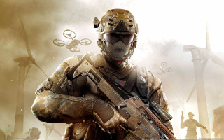 Man helmet gun group windmill - video game free wallpaper