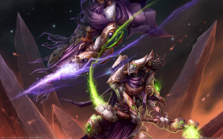 Demonic characters purple green glowing - a couple free wallpaper