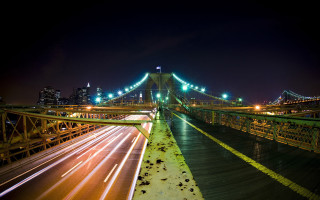 Night bridge city lights reflection - car free wallpaper