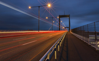 Night street bridge city lights - a bridge in the background free wallpaper