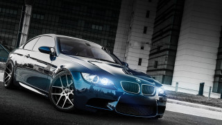Blue car city night starry - a tall building free wallpaper