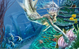 Mermaid fish ocean fantasy digital - her hand and a fish free wallpaper