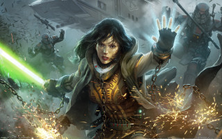 Woman green lightsaber battle concept - aleksi briclot free wallpaper